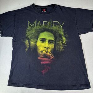 Vintage Bob Marley Tee Shirt Zion Rootswear Black Size Large 100% Cotton Faded